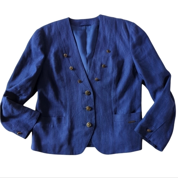 Vtg. 80s Geiger chic blue linen blazer jacket classic Tyrolean style blazer sz S - Picture 11 of 13